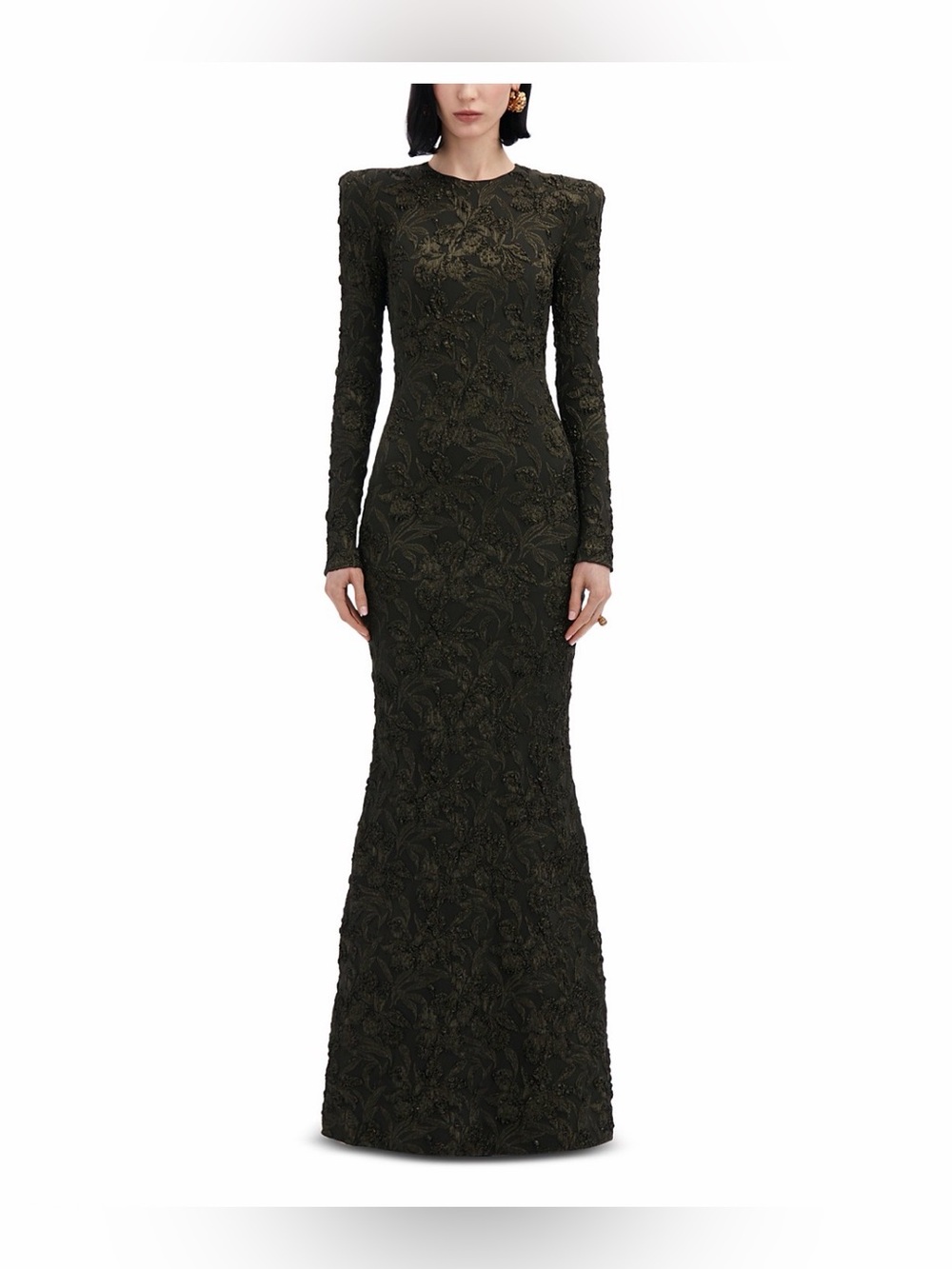 Oscar De La Renta Jewel Neck Meta Long Sleeve Dress Size 0 NWT